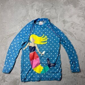 Mini Boden Girls Mermaid Blue White Polka Dot Swim Beach Pool Rash Guard 7-8Y